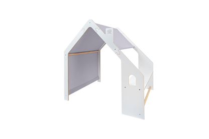Wooden White House with Blue Roof