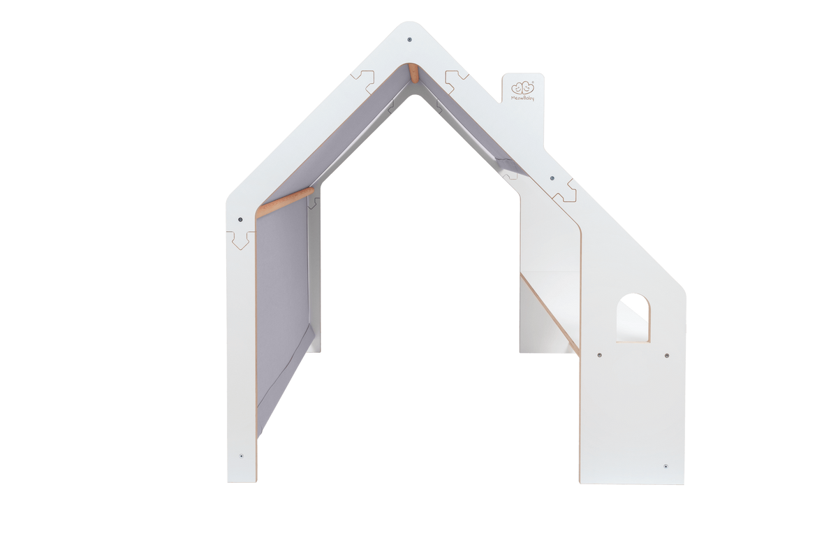 Wooden White House with Blue Roof