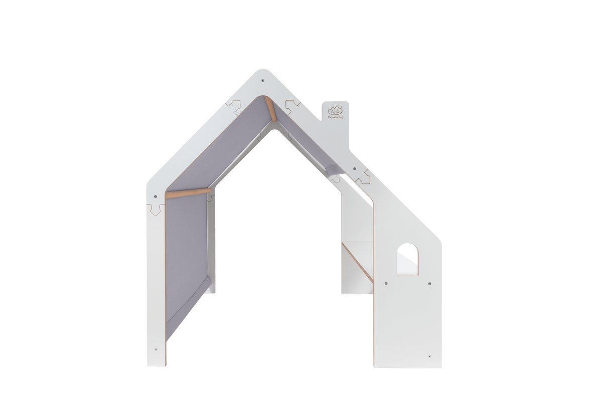 Wooden White House with Blue Roof