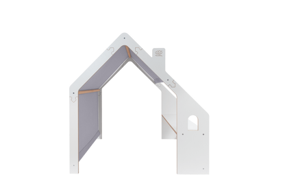 Wooden White House with Blue Roof