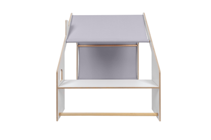 Wooden White House with Blue Roof