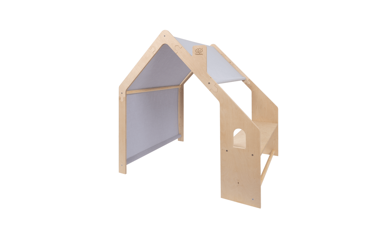 Wooden House with Blue Roof