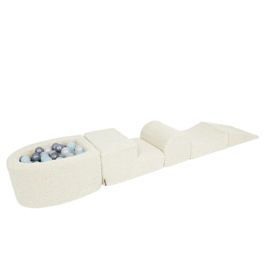 Bearly Foam Playset with Small Ball Pit with 100 Balls, Cream: Mint Pearl, White Pearl, Silver