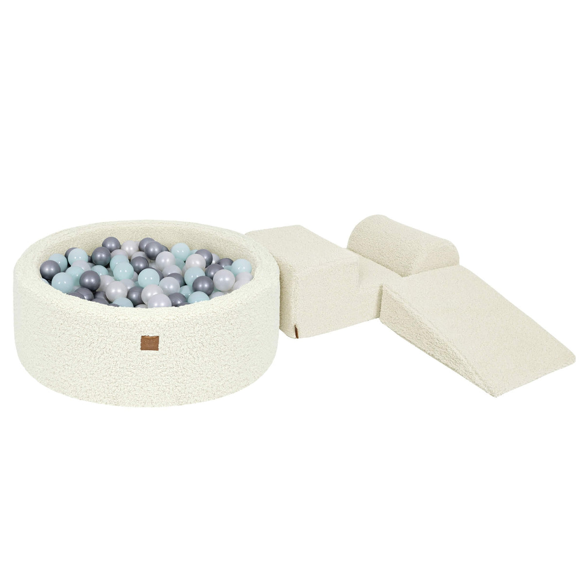 Bearly Foam 3 Elements Playset with Ball Pit 90x30cm with 200 Balls, Cream: Mint Pearl, White Pearl, Silver