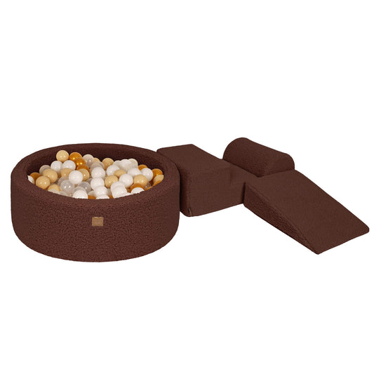 Bearly Foam 3 Elements Playset with Ball Pit 90x30cm with 200 Balls, Brown: White, Gold, Beige, Transparent