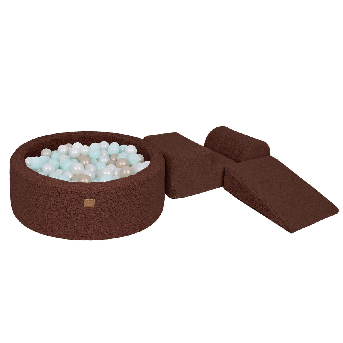 Bearly Foam 3 Elements Playset with Ball Pit 90x30cm with 200 Balls, Brown: Mint Pearl, White Pearl, Light Gold Pearl