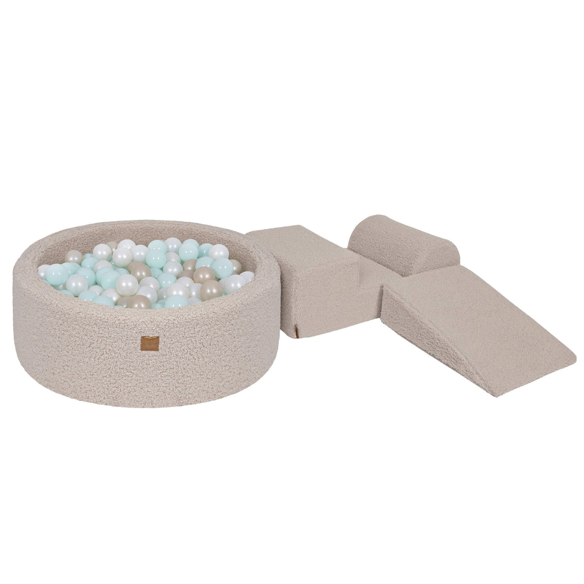 Bearly Foam 3 Elements Playset with Ball Pit 90x30cm with 200 Balls, Light Grey: Mint Pearl, White Pearl, Light Gold Pearl