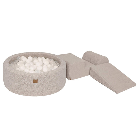 Bearly Foam 3 Elements Playset with Ball Pit 90x30cm with 200 Balls, Light Grey: Transparent, White