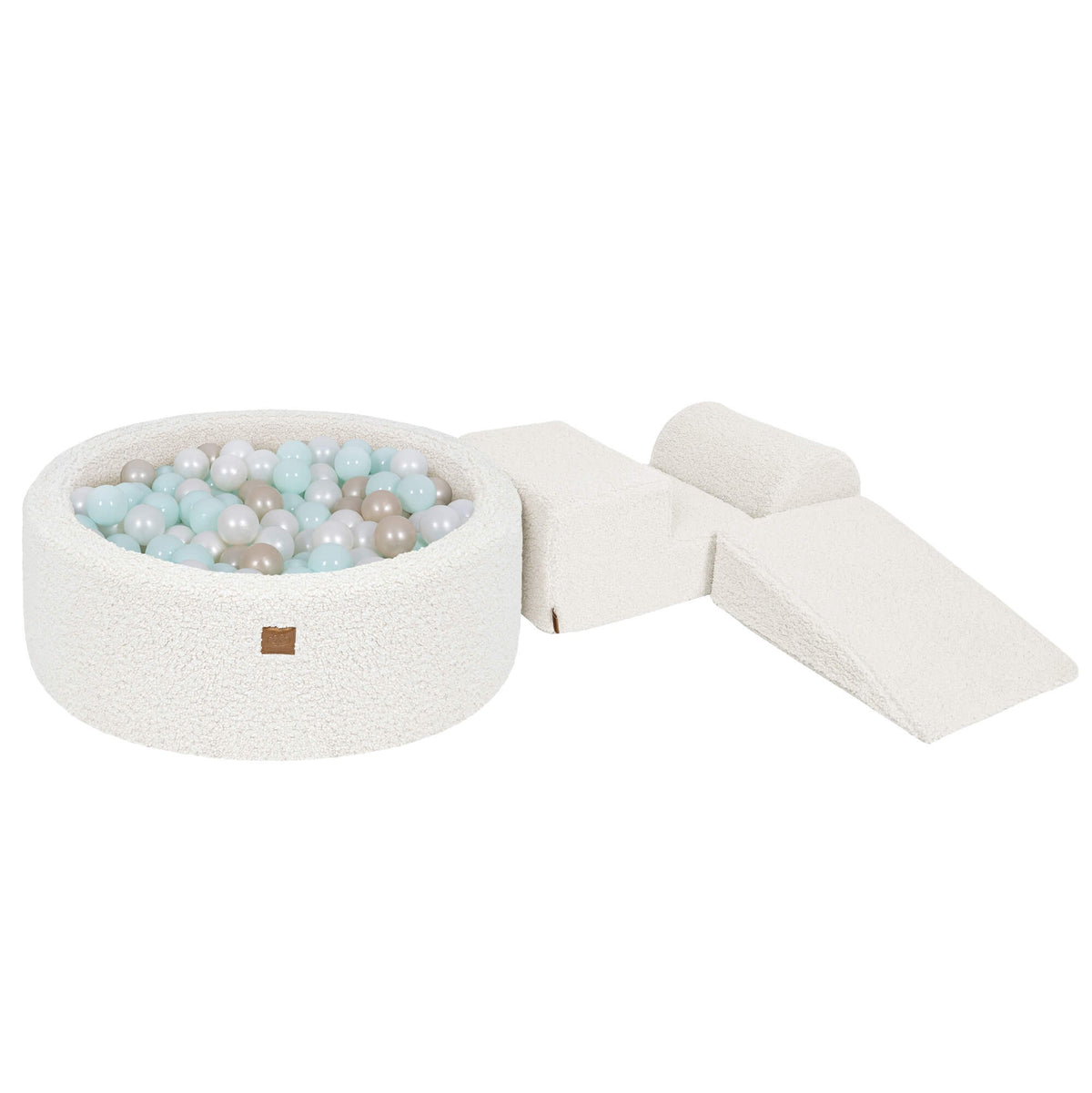 Bearly Foam 3 Elements Playset with Ball Pit 90x30cm with 200 Balls, Off White: Mint Pearl, White Pearl, Light Gold Pearl