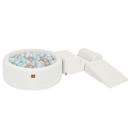 Bearly Foam 3 Elements Playset with Ball Pit 90x30cm with 200 Balls, Off White: Mint Pearl, White Pearl, Light Gold Pearl