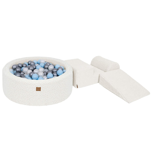 Bearly Foam 3 Elements Playset with Ball Pit 90x30cm with 200 Balls, Off White: Silver, White Pearl, Babyblue