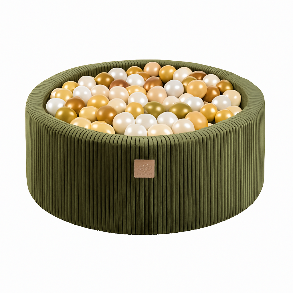Aesthetic Round Ball Pit with 200 Balls, 90x30cm, Khaki