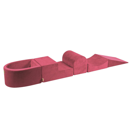 Velvet Foam Playset with Small Ball Pit, Raspberry Red, without Balls