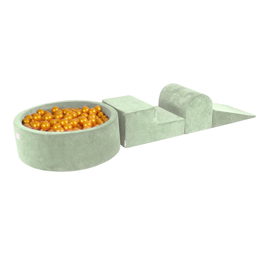 Velvet Foam 3 Elements Playset with Ball Pit 90x30cm with 200 Balls Sage Green
