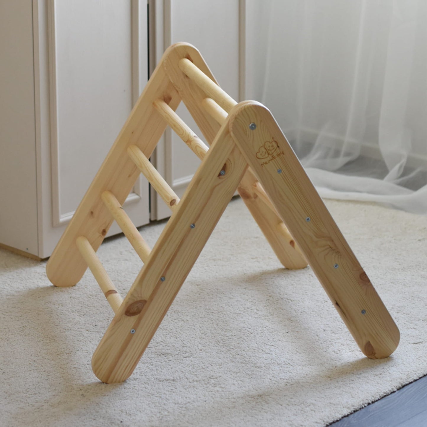 A House For Children With A Ladder 60x61 Cm Folding Into The Room. Wood, Linen, Viscose, A Pink House, Natural Ladder