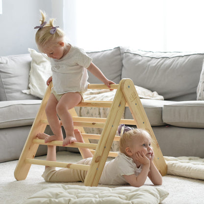 A House For Children With A Ladder 60x61 Cm Folding Into The Room. Wood, Linen, Viscose, Grey And Blue House, Natural Ladder