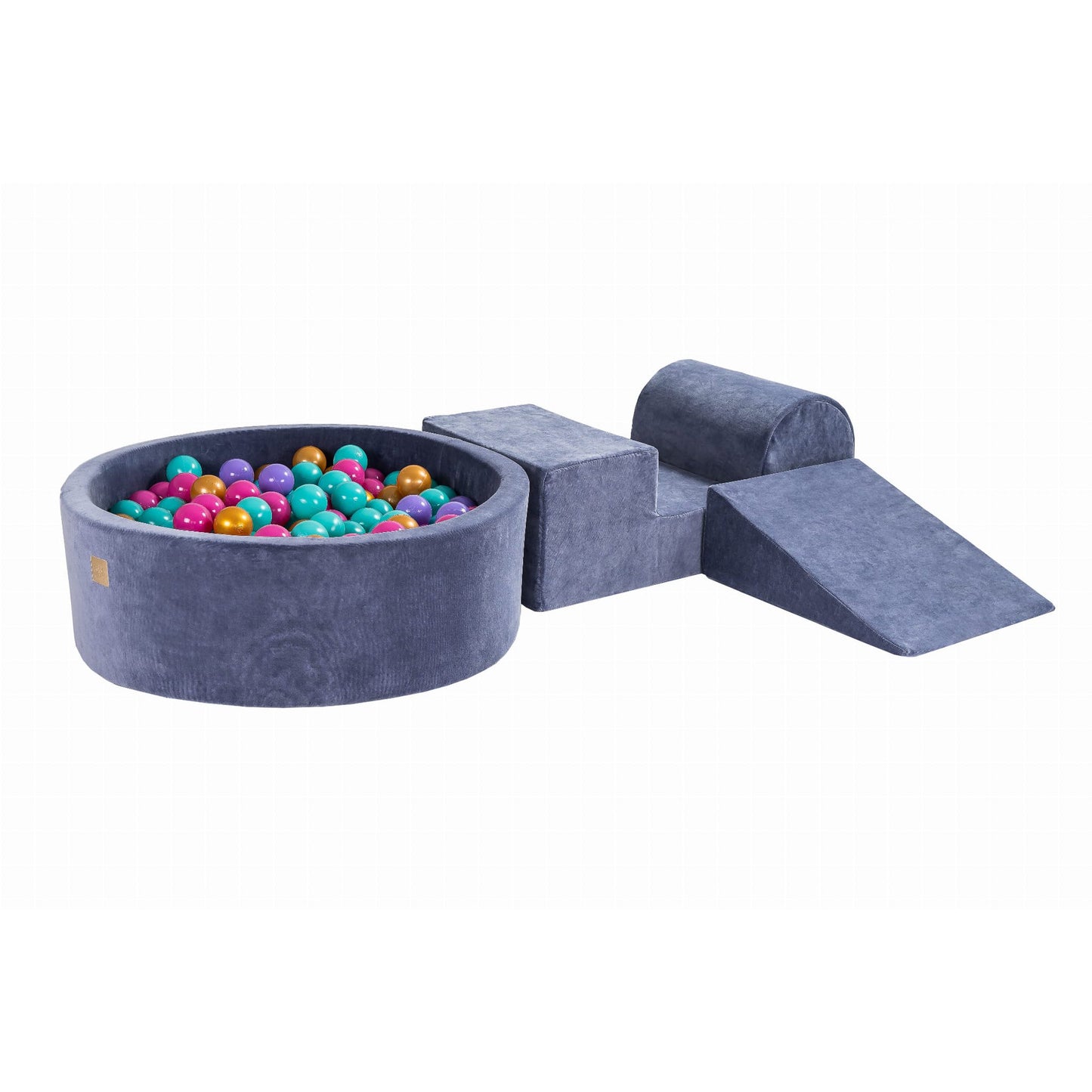 Foam 3 Elements Playset With Ball Pit 90x30cm With 200 Balls Certified, Velvet, Blue Gray: Gold/Dark Pink/Turquoise/Lila