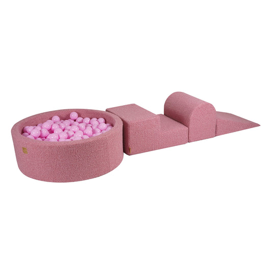 Foam 3 Elements Playset With Ball Pit 90x30cm With 200 Balls Certified, Boucle, Pink: Pastel Pink