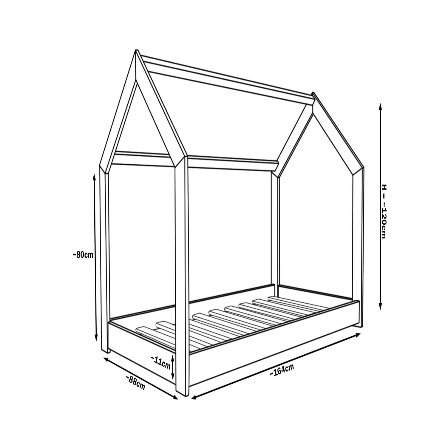 Velinda Scandinavian Kids Bed - Raw Wood - Eco-Friendly - 120cm Height-without barriers