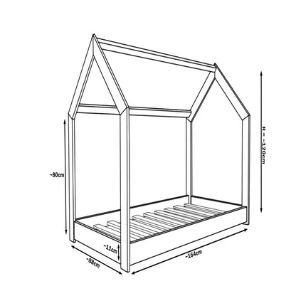 Velinda Scandinavian Kids Bed - Raw Wood - Eco-Friendly - 120cm Height-without barriers