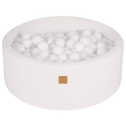 Round Ball Pit With 200 Balls, 90x30cm, White, Boucle