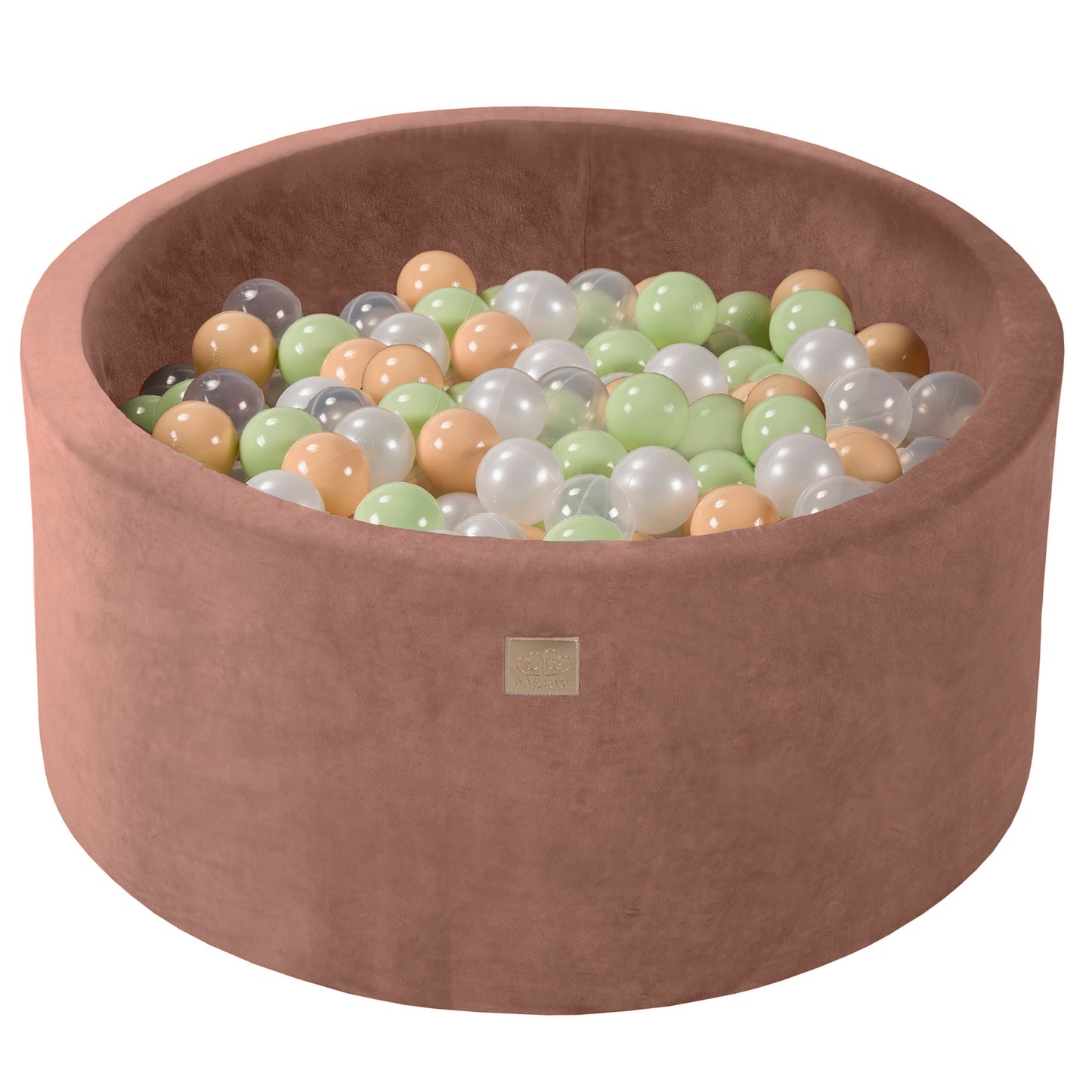 Round Ball Pit With 300 Balls, 90x40cm, Beige, Velvet