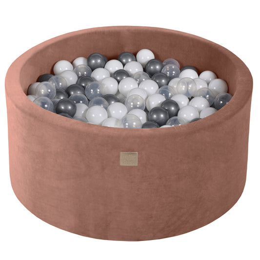 Round Ball Pit With 300 Balls, 90x40cm, Beige, Velvet