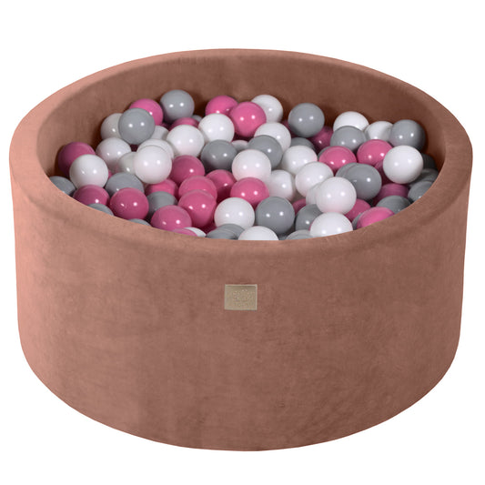 Round Ball Pit With 300 Balls, 90x40cm, Beige, Velvet