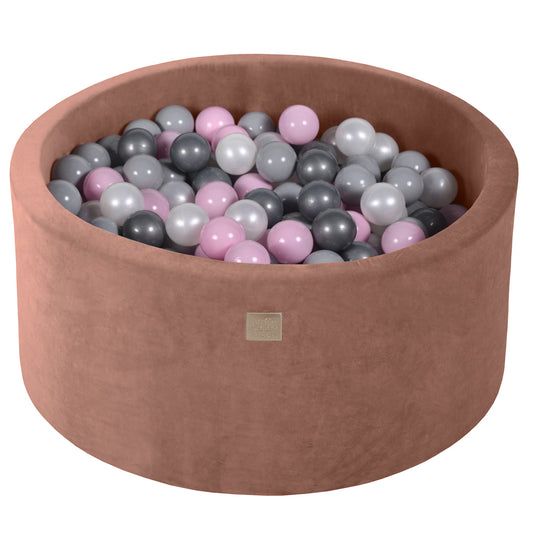 Round Ball Pit With 300 Balls, 90x40cm, Beige, Velvet