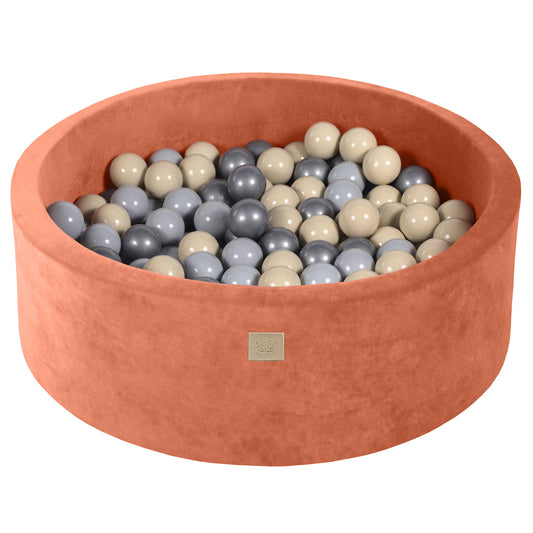 Round Ball Pit With 200 Balls, 90x30cm, Marsala Red, Velvet