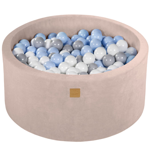 Round Ball Pit With 300 Balls, 90x40cm, Ecru, Velvet