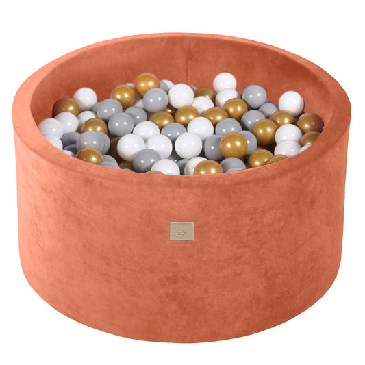 Round Ball Pit With 300 Balls, 90x40cm, Marsala Red, Velvet