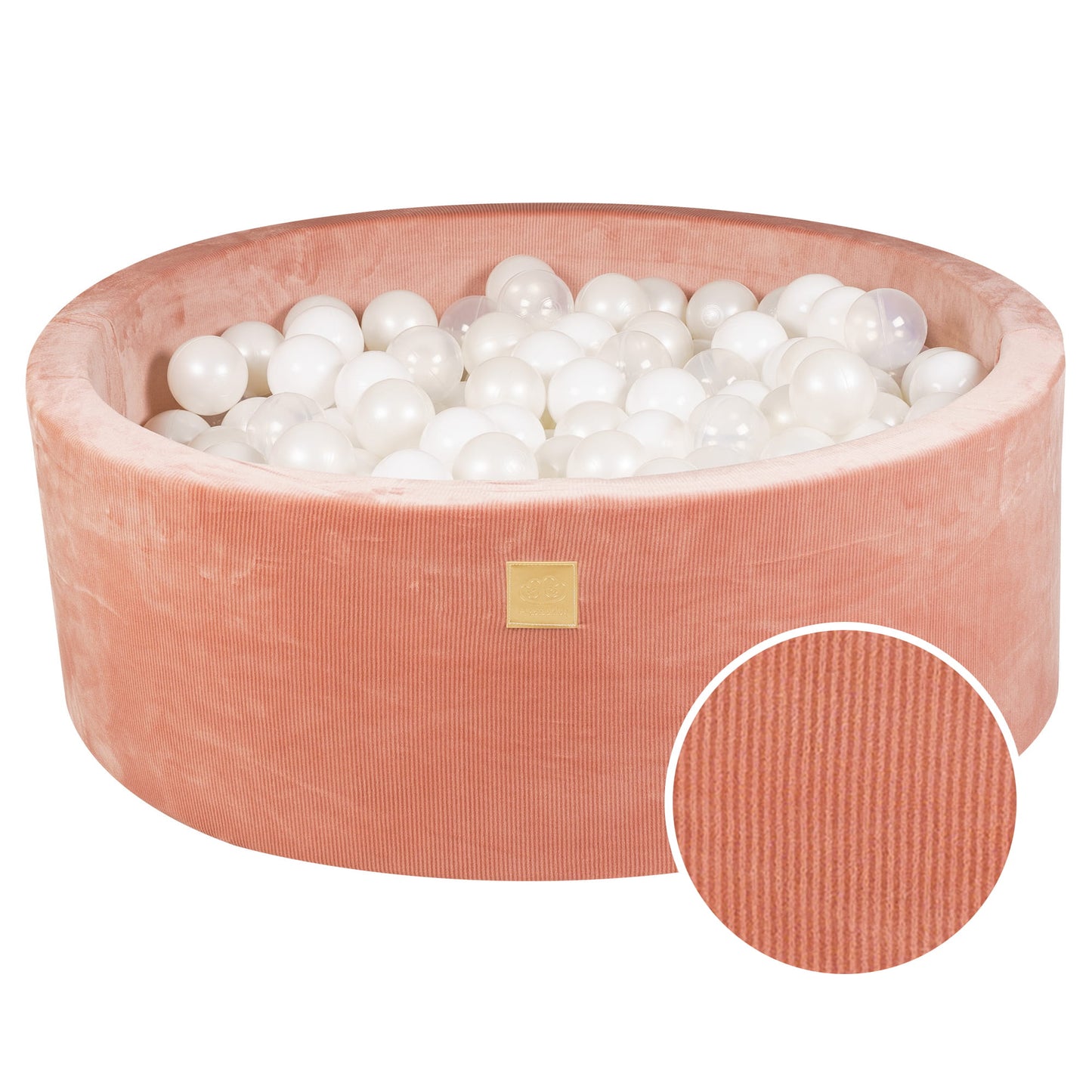 Round Ball Pit With 200 Balls, 90x30cm, Apricot, Velvet Corduroy