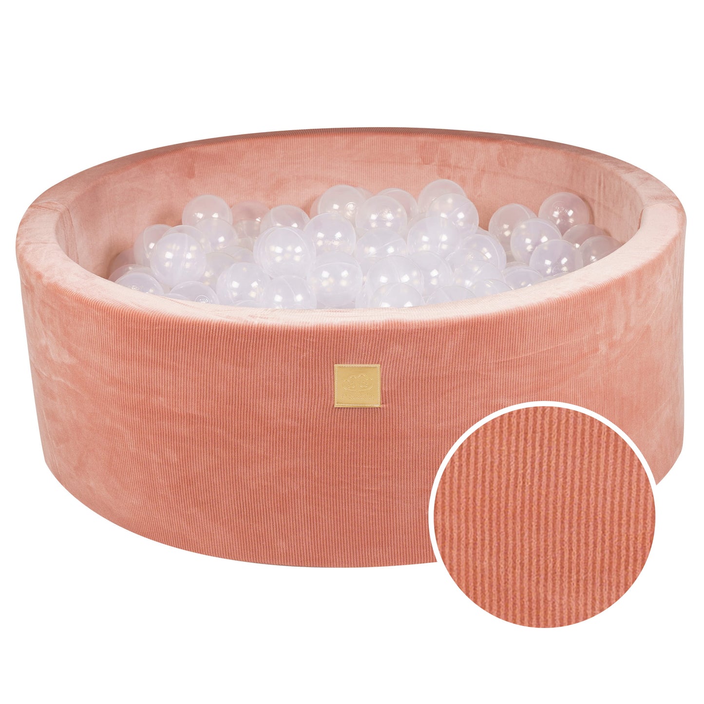 Round Ball Pit With 200 Balls, 90x30cm, Apricot, Velvet Corduroy
