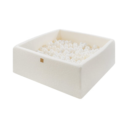 Square Ball Pit With 400 Balls, 110x110x40cm, White, Boucle