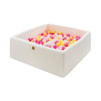 Square Ball Pit With 400 Balls, 110x110x40cm, White, Boucle