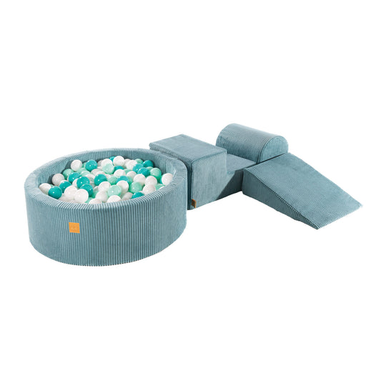 Aesthetic Foam 3 Elements Playset With Ball Pit 90x30cm With 200 Balls Certified, Corduroy, Turquoise: Mint/Turquise/White