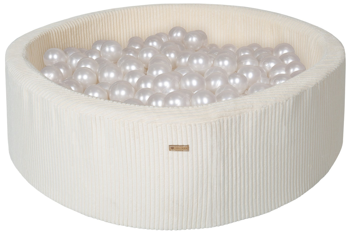 Soft Play Ball Pit with 300 Balls - Corduroy Fabric - 90cm - Kids Play Toy - Cream/pearl