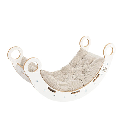 Large Dream Rocker White Wood & Slide With Beige Pillow