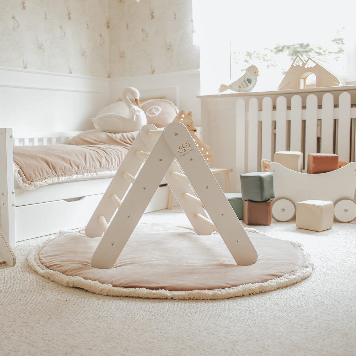 Wooden Large Pikler 112x61x94 for Children Climbing Triangle for Kids, White