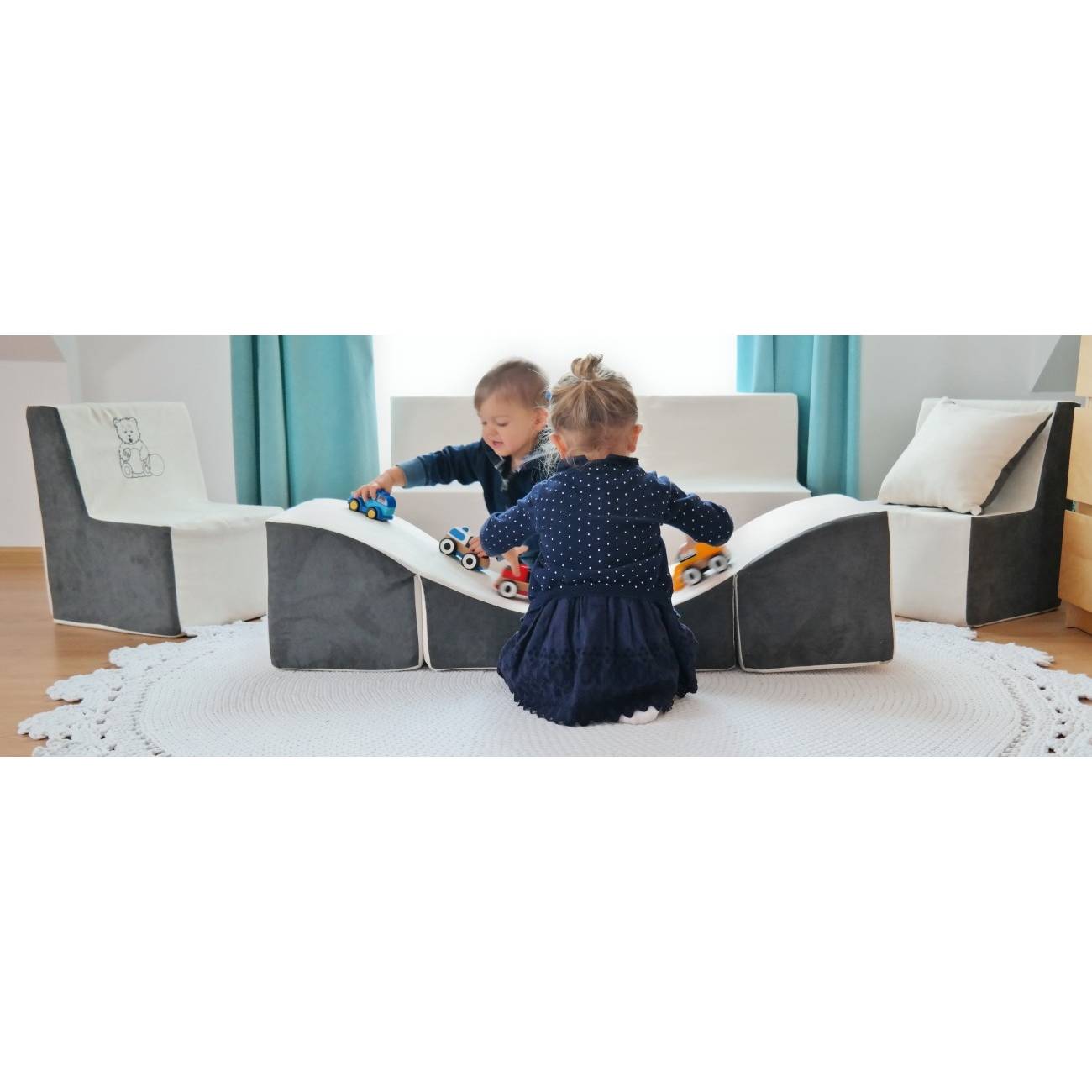 Velinda 3-in-1 Kids Foam Coach - Comfy Pouffe - Table & Seat - Play & Relax Furniture