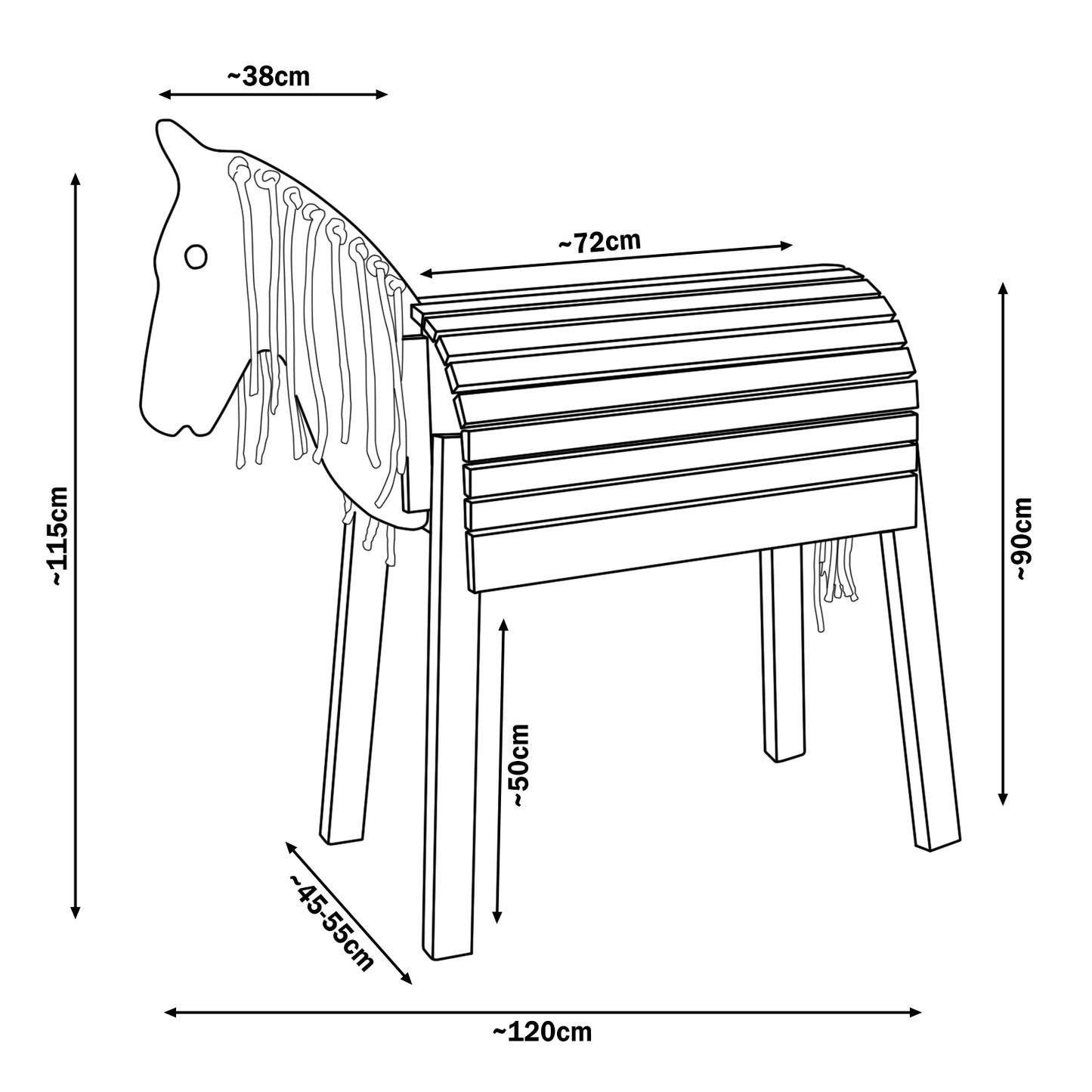 Velinda Wooden Horse Toy - Handmade - Stable - for Ages 3+ - Max Load 100kg