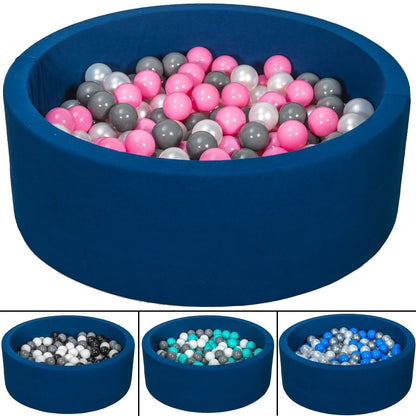 Velinda Soft Jersey Ball Pit with 200 Balls - Navy Blue, Baby & Kids Play Gift, 90cm