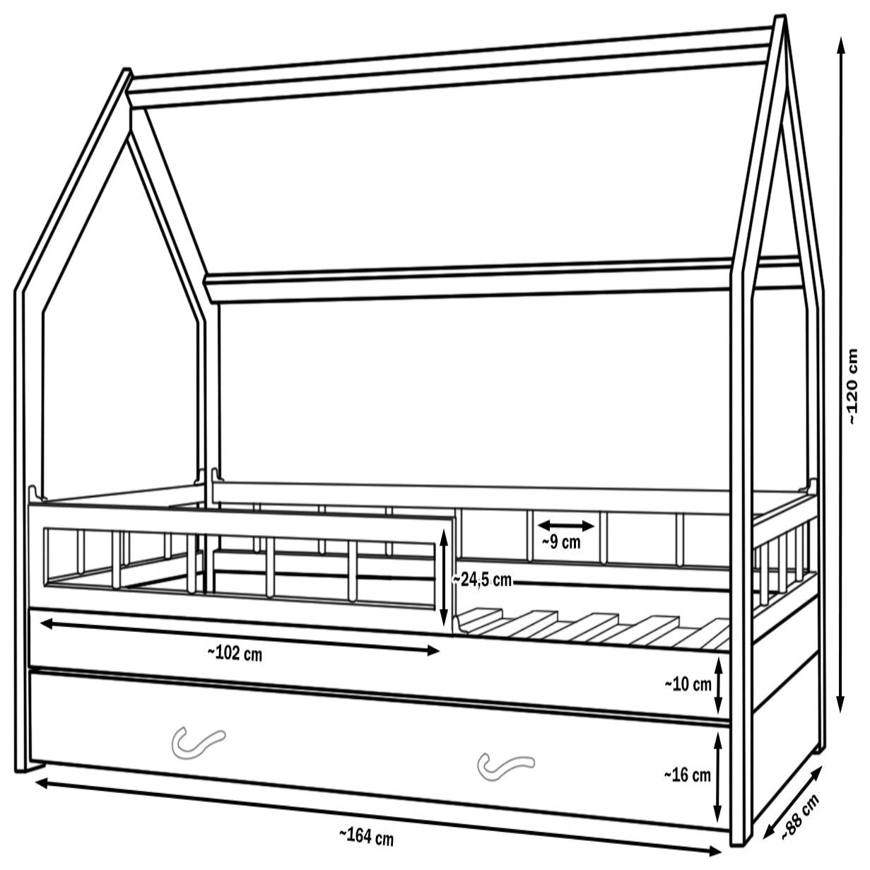 Velinda House Bed - Solid Pine Wood - Scandinavian Style - 160x80cm - Storage Drawer