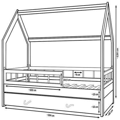 Velinda House Bed - Solid Pine Wood - Scandinavian Style - 160x80cm - Storage Drawer