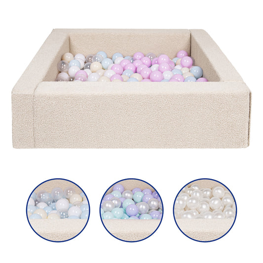 Square Bouclé Ball Pit with 300 Balls, 5 Elements