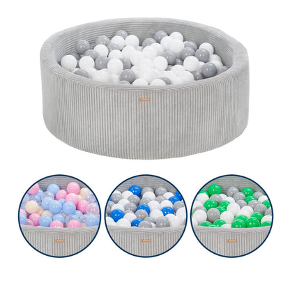 Velinda Soft Play Ball Pit with 300 Balls - Corduroy Fabric, 90cm, Kids Play Toy