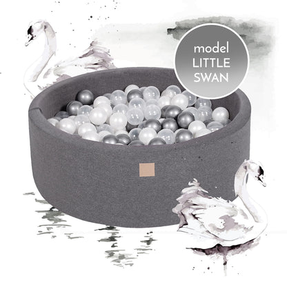 Round Ball Pit With 250 Balls, 90x30cm, Dark Grey, Cotton, Model Little Swan