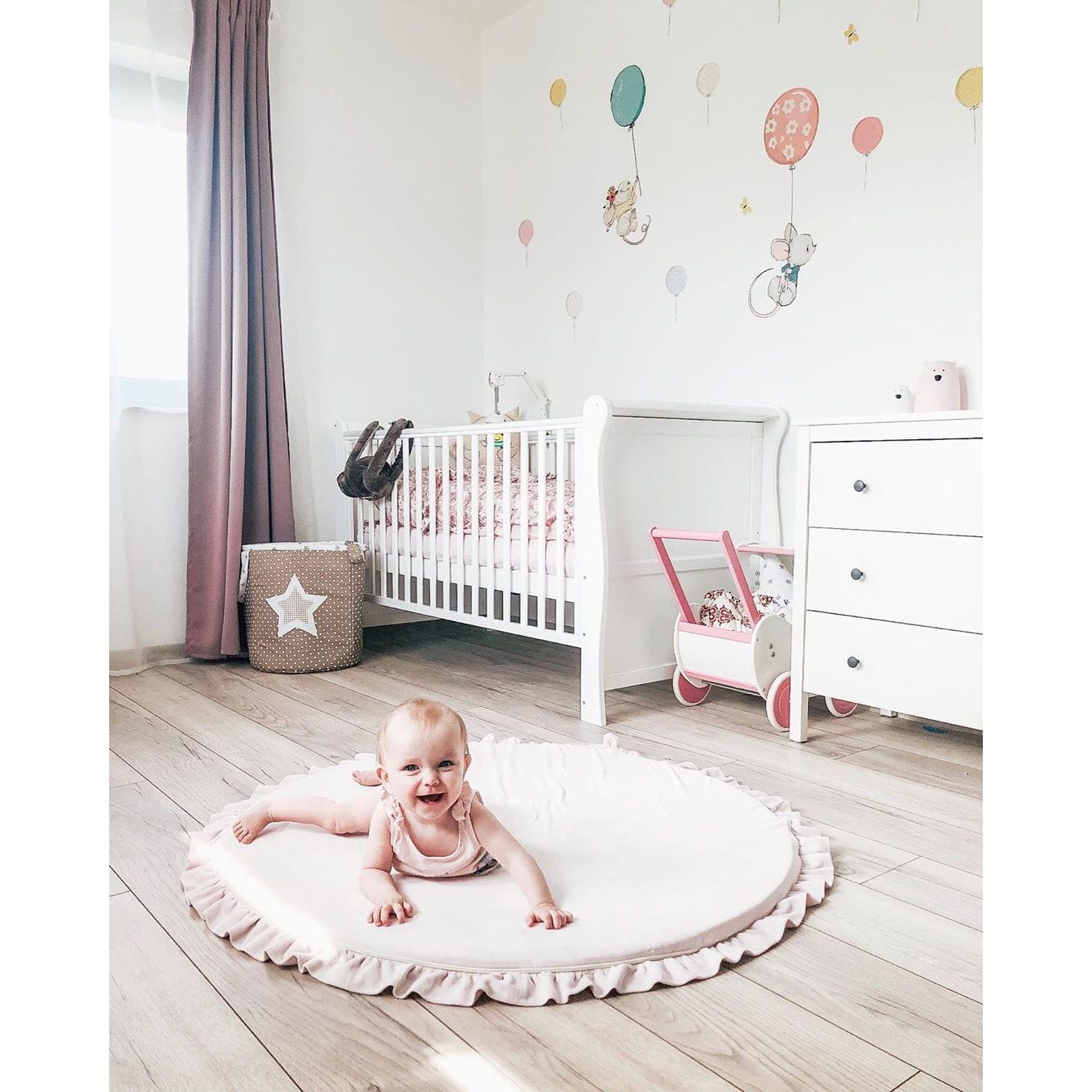 Baby Round 100cm Foam Play Mat With Frill Certified, Velvet, Light Pink