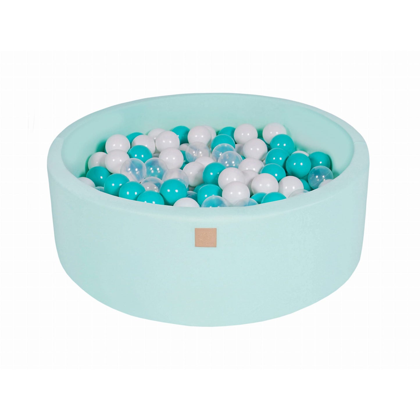 Baby Foam Round Ball Pit 90x30cm With 200 Balls 7cm Certified, Cotton, Mint: Turquoise/Transparent/White